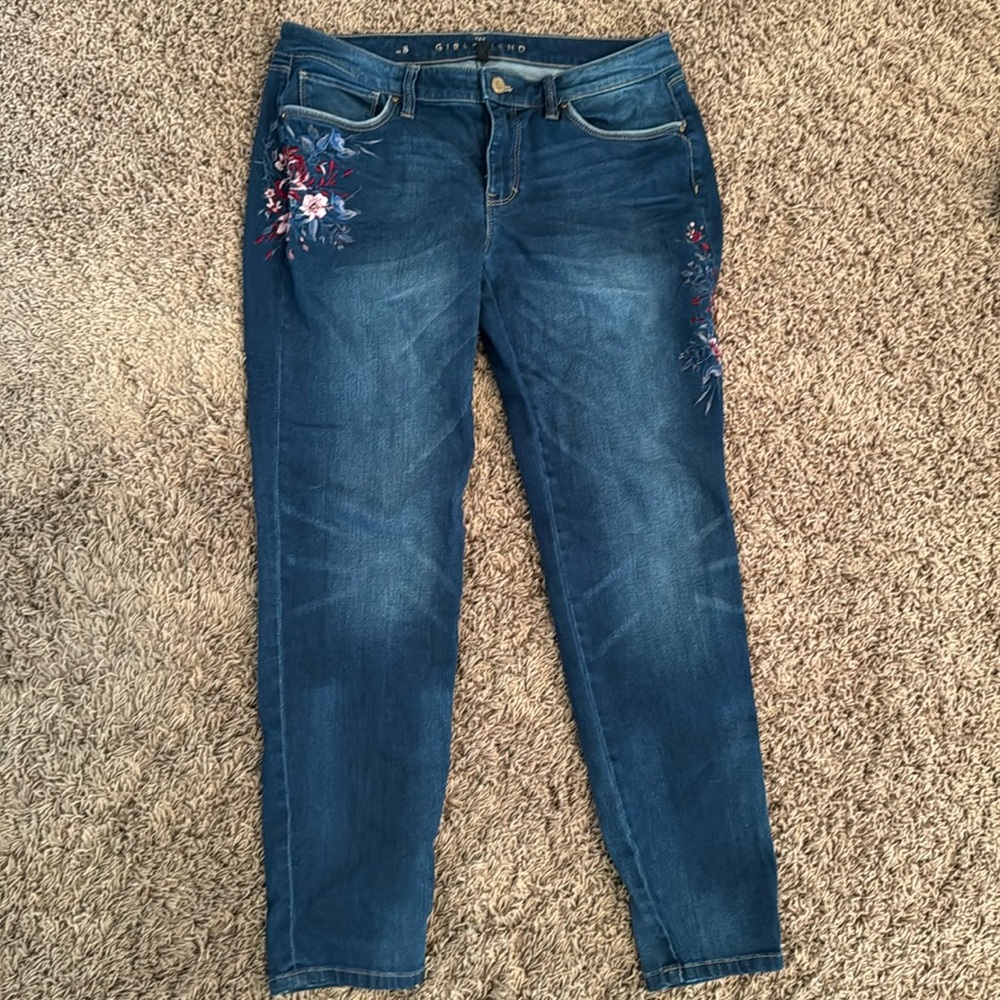 WHBM embroidered girlfriend jeans